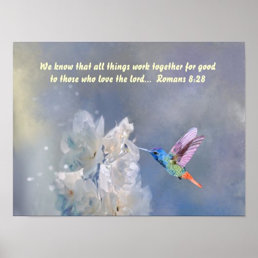 Inspirerend BijbelRomeinen 8:28 Quote Hummingbird Poster (Voorkant)