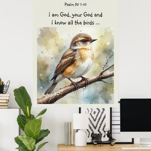 Inspirerend Bijbeltekst citeert psalmvogels Poster (Thuiskantoor)