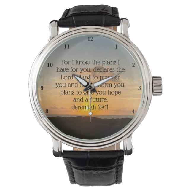 Inspirerend Bijbeltekst Jeremia 29:11 Zonsondergan Horloge (Voorkant)
