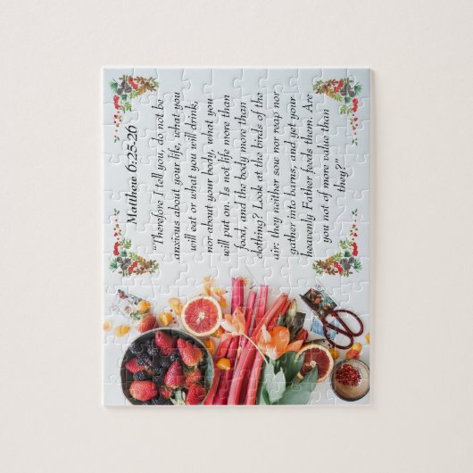 Inspirerend bijbelvers van Matthew 6:25 Legpuzzel (Verticaal)