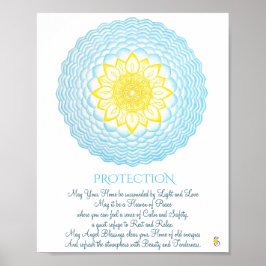 Inspirerend blauwe gele Mandala Geometry Poster