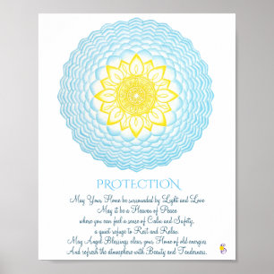 Inspirerend blauwe gele Mandala Geometry Poster