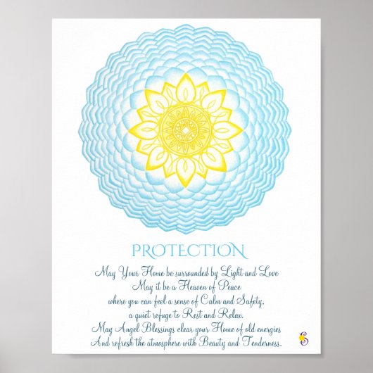 Inspirerend blauwe gele Mandala Geometry Poster (Voorkant)