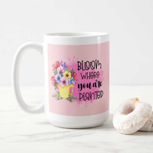 Inspirerend bloem "Bloei waar je geplant bent" Koffiemok (Met donut)