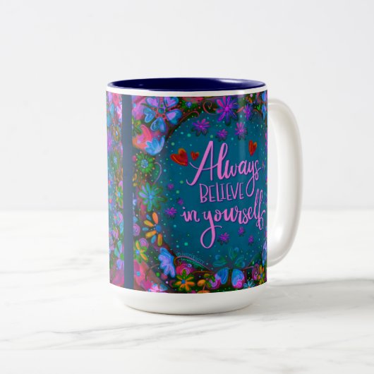 Inspirerend  Bloemen Geloof in jezelf Tweekleurige Koffiemok (Voorkant rechts)