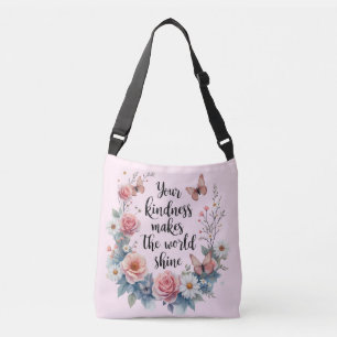 Inspirerend Bloemen Quote met Vlinders Crossbody Tas