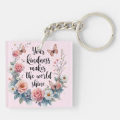Inspirerend Bloemen Quote met Vlinders Sleutelhanger (Achterkant)
