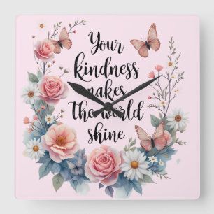 Inspirerend Bloemen Quote met Vlinders Vierkante Klok