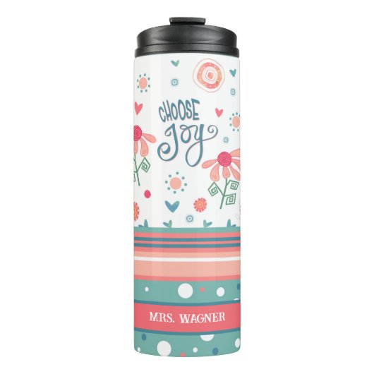 Inspirerend Bloemen Roze Aqua Kies Joy Quote Thermosbeker (Voorkant)