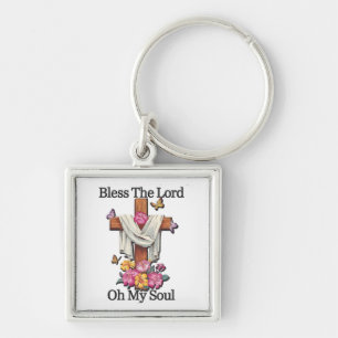 Inspirerend Bloemenkruis / Schrift Sleutelhanger