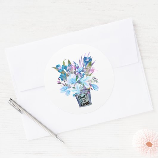 Inspirerend bloemenmerg Blue Faith Hope Love Ronde Sticker (Envelop)