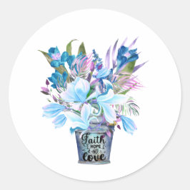 Inspirerend bloemenmerg Blue Faith Hope Love Ronde Sticker