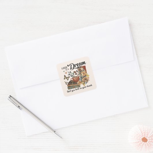 Inspirerend boekenliefhebber vierkante sticker (Envelop)