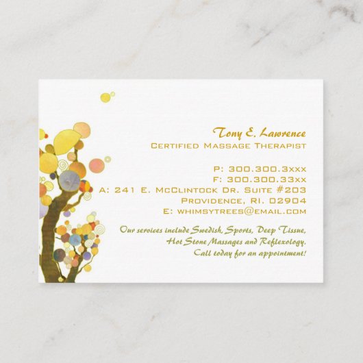 Inspirerend bomen massagetherapie visitekaartje (Achterkant)
