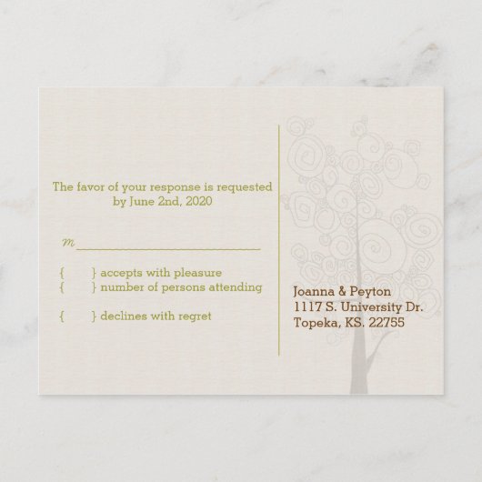 Inspirerend bomen Rustic Wedding RSVP Uitnodiging Briefkaart (Achterkant)