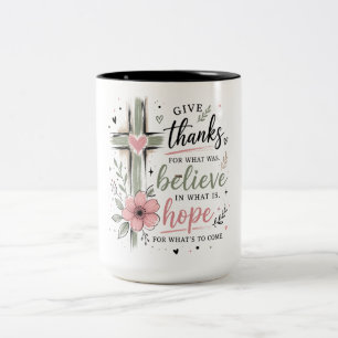 Inspirerend christelijk geloof hoop tweekleurige koffiemok