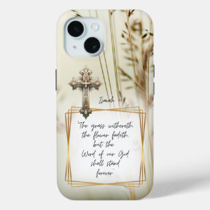 Inspirerend christelijk veld gras sierlijk kruis iPhone 15 case