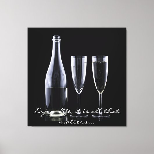 Inspirerend Citaat Champagne Flute Black White Canvas Afdruk (Voorkant)