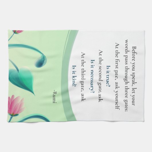 Inspirerend Citaat Groene Floral Theedoek (Horizontaal)