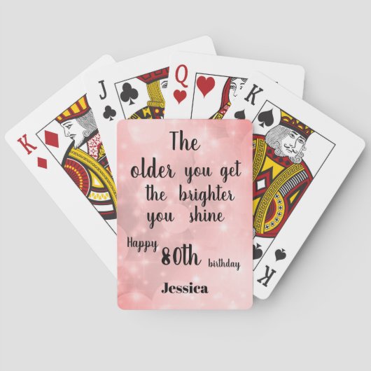 Inspirerend citaat Happy 80th Birthday Name Pokerkaarten (Achterkant)