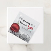 Inspirerend citaat met rode kerstbal bedankjes labels (In situ)