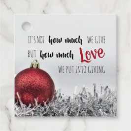 Inspirerend citaat met rode kerstbal bedankjes labels