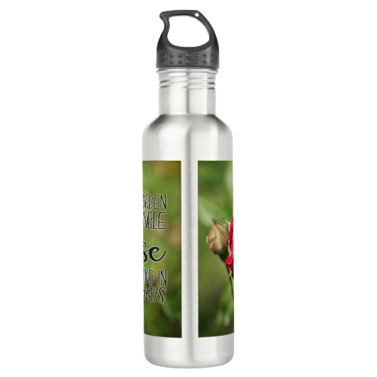 Inspirerend citaat met rode rozenbloesem afbeeldin waterfles  (Achterkant)
