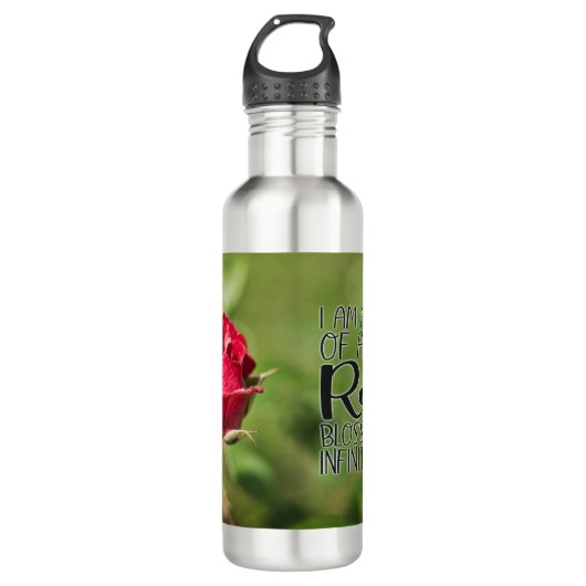 Inspirerend citaat met rode rozenbloesem afbeeldin waterfles  (Voorkant)