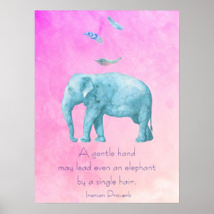 Inspirerend citaat met veren en olifant poster