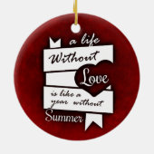 Inspirerend citaat op Liefde op een Rode Achtergro Keramisch Ornament (Achterkant)