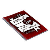 Inspirerend citaat op Liefde op een Rode Achtergro Notitieboek (Rechterzijde)