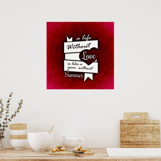 Inspirerend citaat op Liefde op een Rode Achtergro Poster (Keuken)