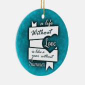 Inspirerend citaat over liefde op Turquoise Keramisch Ornament (Rechts)