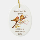 Inspirerend citaat Zijne Oogst staat op de loer. Keramisch Ornament (Achterkant)