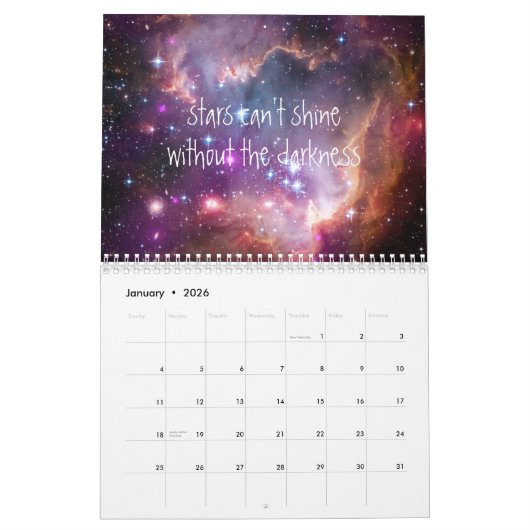 Inspirerend citaathipster voor ruimtemelkwegstelse kalender (Jan 2026)