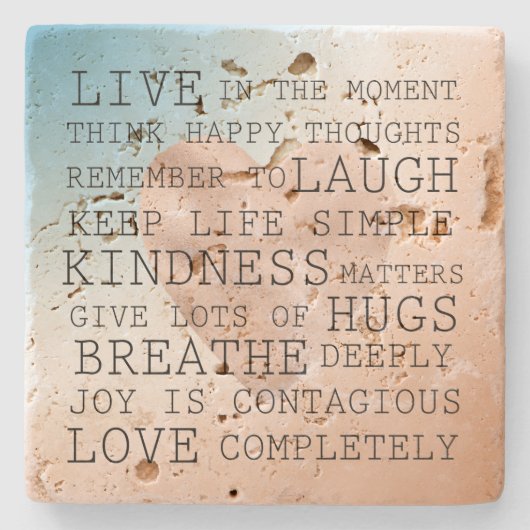 Inspirerend citaten Blauw Bruin Blush Heart   Stenen Onderzetter (Voorkant)