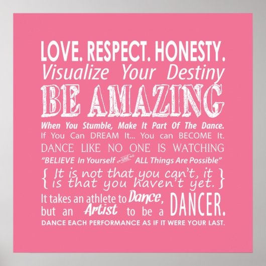 Inspirerend Dance Quottes Poster - Roze (Voorkant)