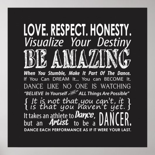 Inspirerend Dance Quottes Poster - Zwart (Voorkant)