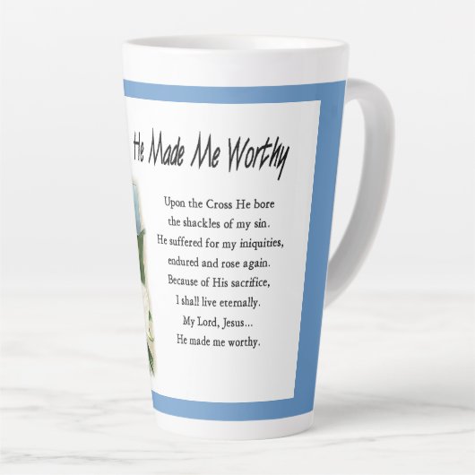 Inspirerend dat hij me waardig maakte latte mok (Rechterhoek)