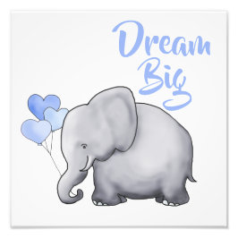 Inspirerend DREAM BIG Cute Elephant Nursery Foto Afdruk