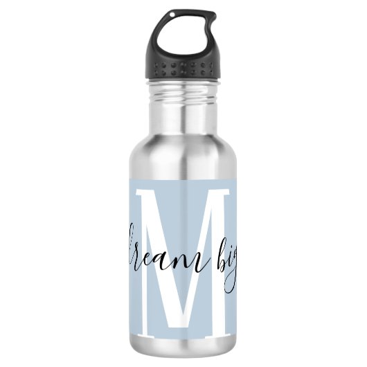 Inspirerend Dream Big Monogram Dusty Blue Waterfles (Voorkant)