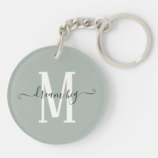 Inspirerend Dream Big Monogram Initiaal Sage Sleutelhanger (Achterkant)