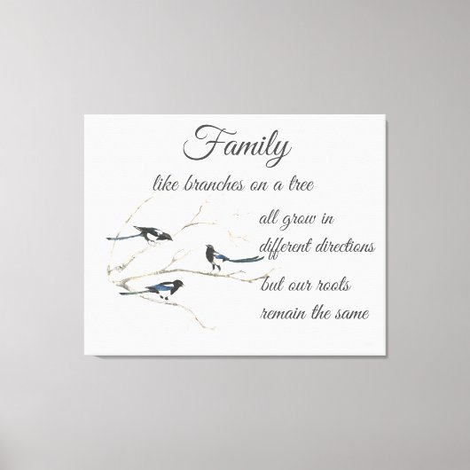 Inspirerend Familie Quote Magpie Bird Art Canvas Afdruk (Voorkant)