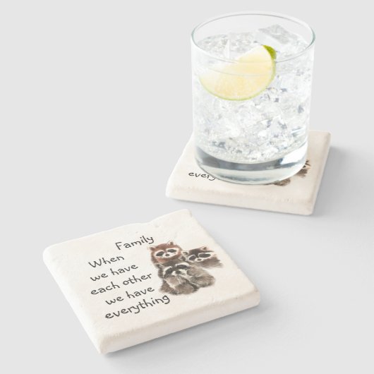 Inspirerend familiekwart fokkerijdieren stenen onderzetter (Zijkant)