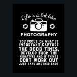 Inspirerend fotograaf Leven als fotografie Poster<br><div class="desc">Het leven is als fotografie. Focus op wat belangrijk is en maak de goede tijden vast. Inspirerend en motivatie prijsontwerp voor fotografen. Koel gezegde en slogan koopwaar voor hen die graag foto's nemen, lid van de fotografische club. en noodlijdend ontwerp voor amateur- of professionele fotografen die overal camera's en lenzen...</div>