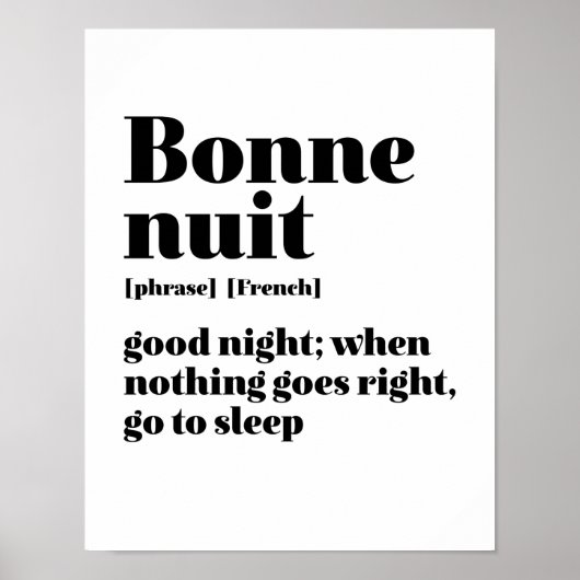 Inspirerend Frans Citaat Good Night Bonne Nuit Poster (Voorkant)
