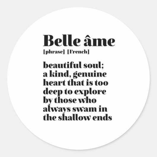 Inspirerend Frans Word Beauful Soul Belle Ame Ronde Sticker (Voorkant)