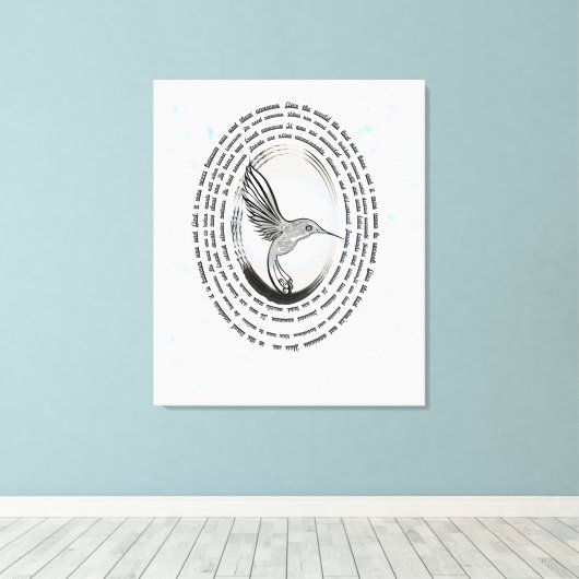 Inspirerend gebed kolibrie inkt waterverf canvas afdruk (Insitu (Houten vloer))