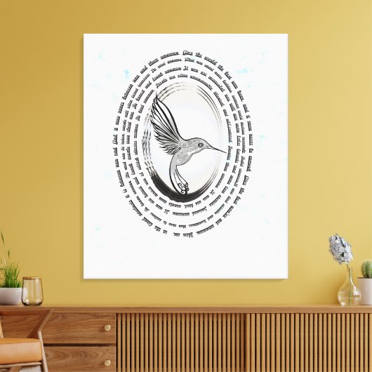 Inspirerend gebed kolibrie inkt waterverf canvas afdruk (Insitu (Woonkamer))