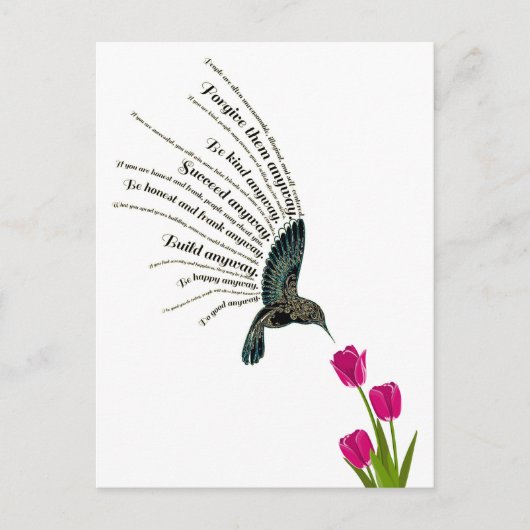 Inspirerend gebed kolibrie tulpen briefkaart (Voorkant)